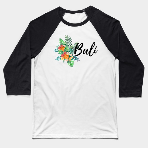 Floral Bali Black Baseball T-Shirt by TheBossBabe